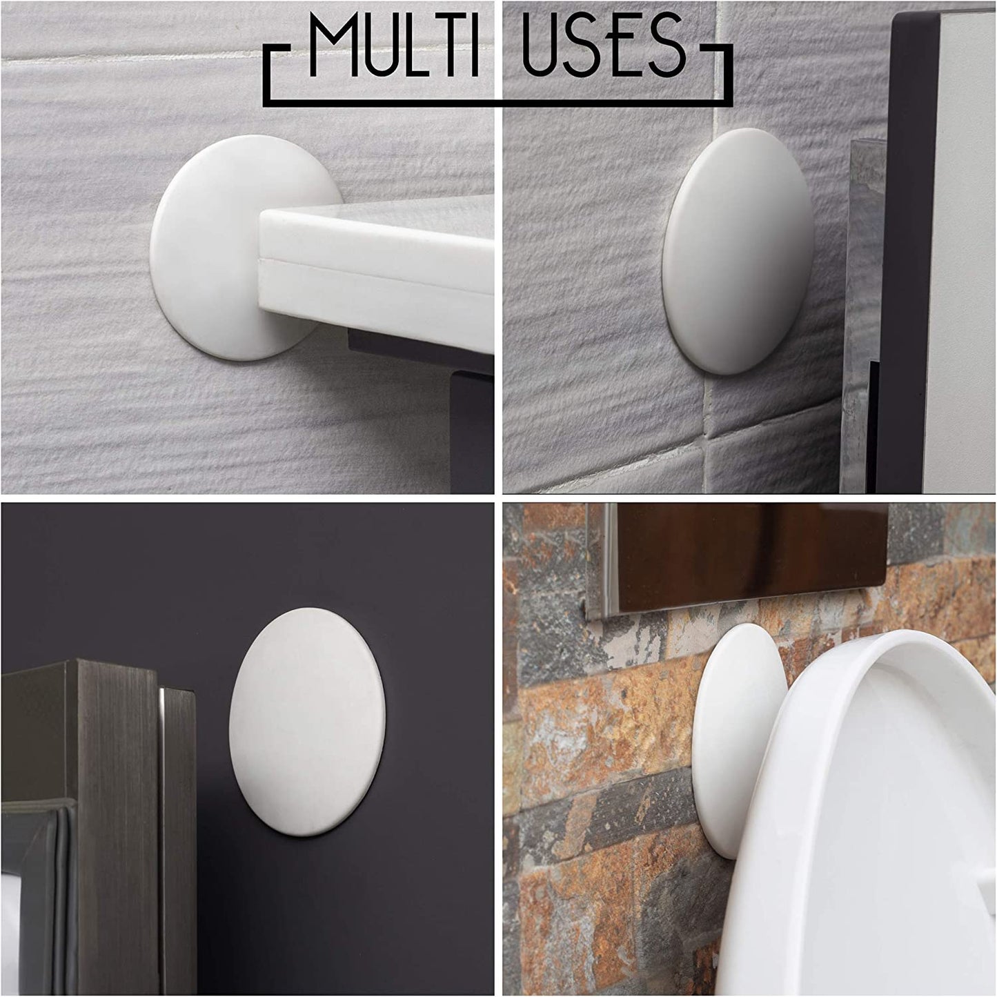 Door Stoppers - Large 3.15" (4 PCS) - Door Stoppers for Wall with Strong Back Adhesive - Quiet and Shock Absorbent Silicone Wall Protectors from Door Knobs - Protects Every Wall Surface - White - Arunify